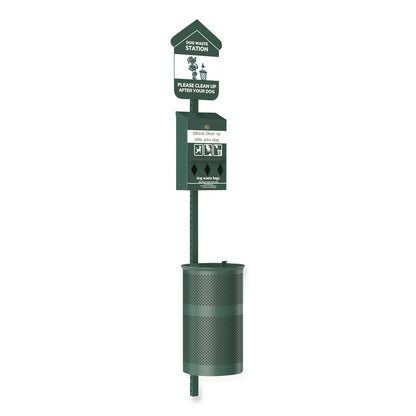Furloo Pet Waste Station Kit with Roll Bag Locking Dispenser, 11.5 Gallon Round Lidded Trash Can, Pole, and Glow-in-the-Dark Sign (GCEFLO1RSG)