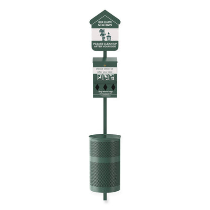 Furloo Pet Waste Station Kit with Roll Bag Locking Dispenser, 11.5 Gallon Round Lidded Trash Can, Pole, and Glow-in-the-Dark Sign (GCEFLO1RSG)