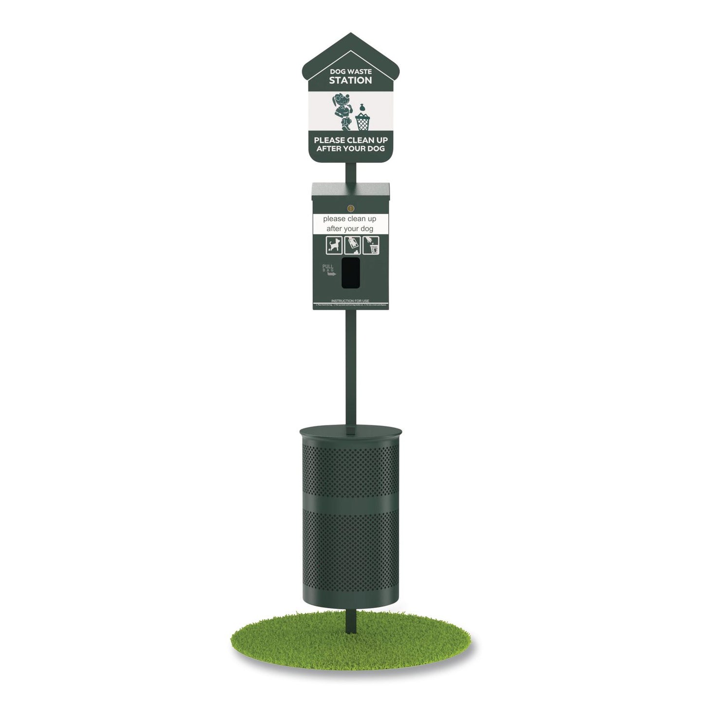 Furloo Pet Waste Station Starter Kit with Header Bag Dispenser, Bags and Liners, 11.5 gal, Top Door, Green (GCEFLO1HSGB)