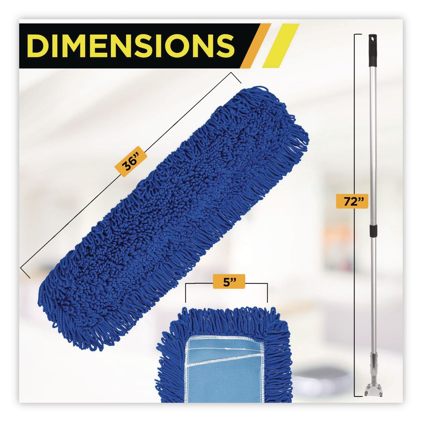 Gritt Commercial All-In-One Microfiber Dust Mop Set with Telescopic Handle, 36 x 5, Blue Microfiber Head, 40" to 72" Silver Aluminum Handle (GCEGRI17436T)
