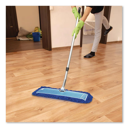 Gritt Commercial All-In-One Microfiber Dust Mop Set with Telescopic Handle, 36 x 5, Blue Microfiber Head, 40" to 72" Silver Aluminum Handle (GCEGRI17436T)