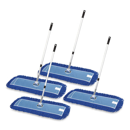 Gritt Commercial All-In-One Microfiber Dust Mop Set with Telescopic Handle, 36 x 5, Blue Microfiber Head, 72" Silver Aluminum Handle, 4/Kit (GCEGRI17436T4PK)
