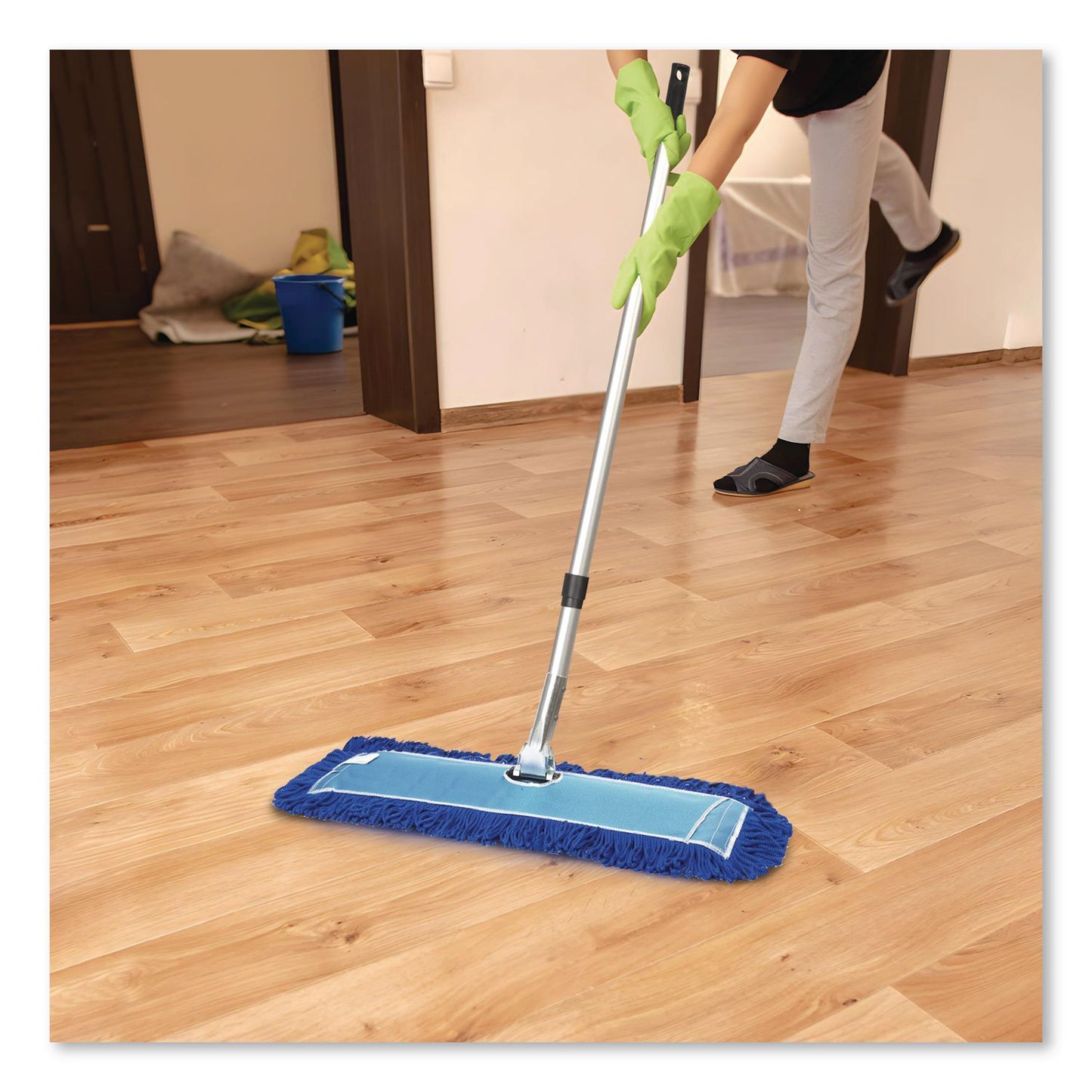 Gritt Commercial All-In-One Microfiber Dust Mop Set with Telescopic Handle, 36 x 5, Blue Microfiber Head, 72" Silver Aluminum Handle, 4/Kit (GCEGRI17436T4PK)