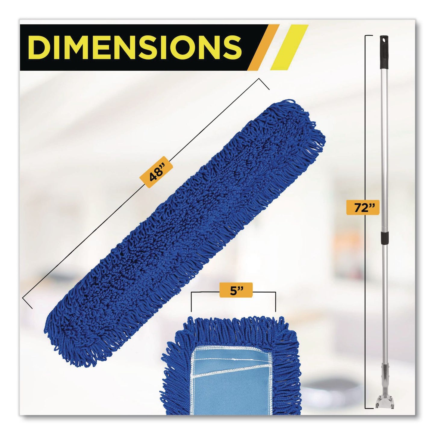 Gritt Commercial All-In-One Microfiber Dust Mop Set with Telescopic Handle, 48 x 5, Blue Microfiber Head, 40" to 72" Silver Aluminum Handle (GCEGRI17448T)
