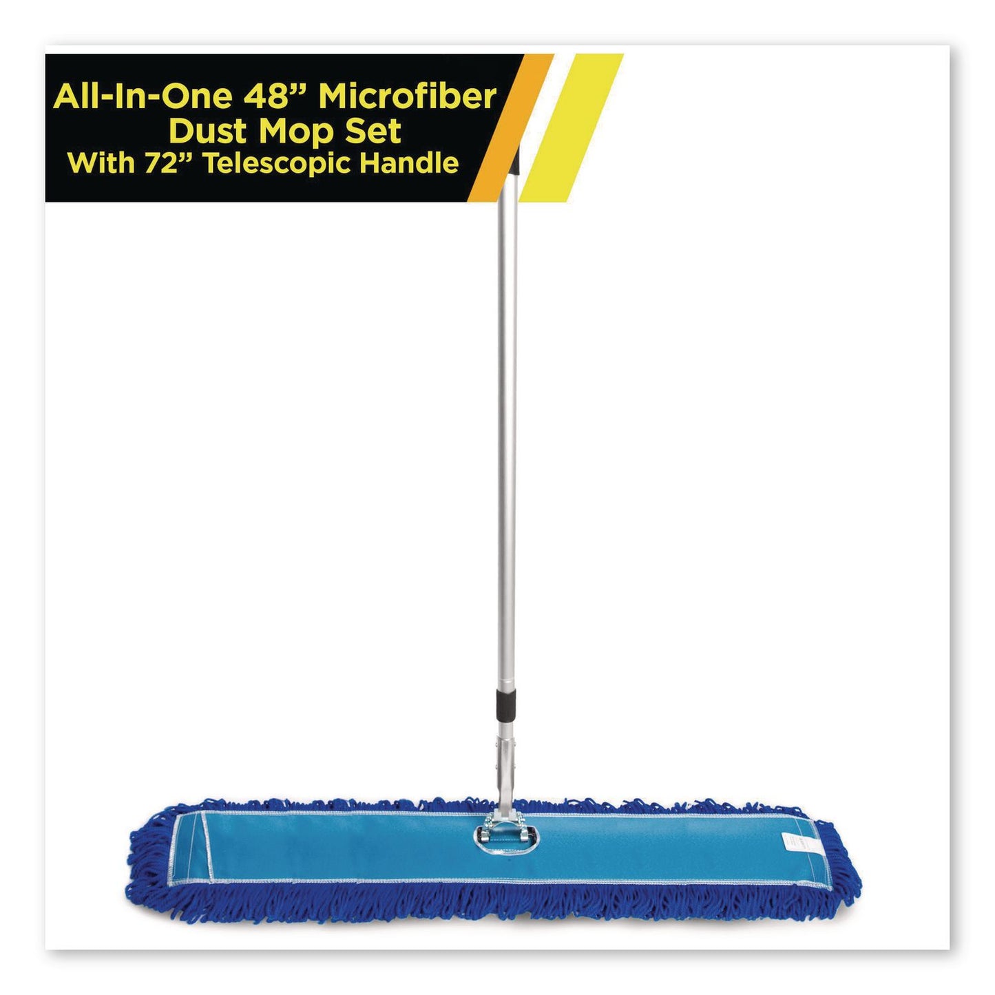 Gritt Commercial All-In-One Microfiber Dust Mop Set with Telescopic Handle, 48 x 5, Blue Microfiber Head, 40" to 72" Silver Aluminum Handle (GCEGRI17448T)