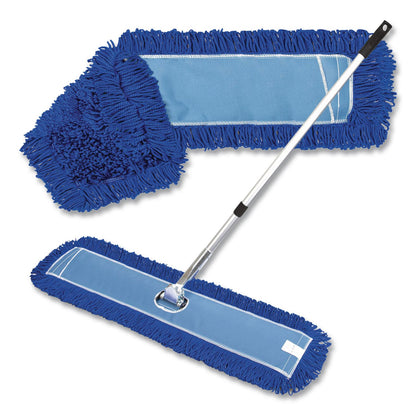 Gritt Commercial All-In-One Microfiber Dust Mop Set with Telescopic Handle, 48 x 5, Blue Microfiber Head, 40" to 72" Silver Aluminum Handle (GCEGRI17448T)