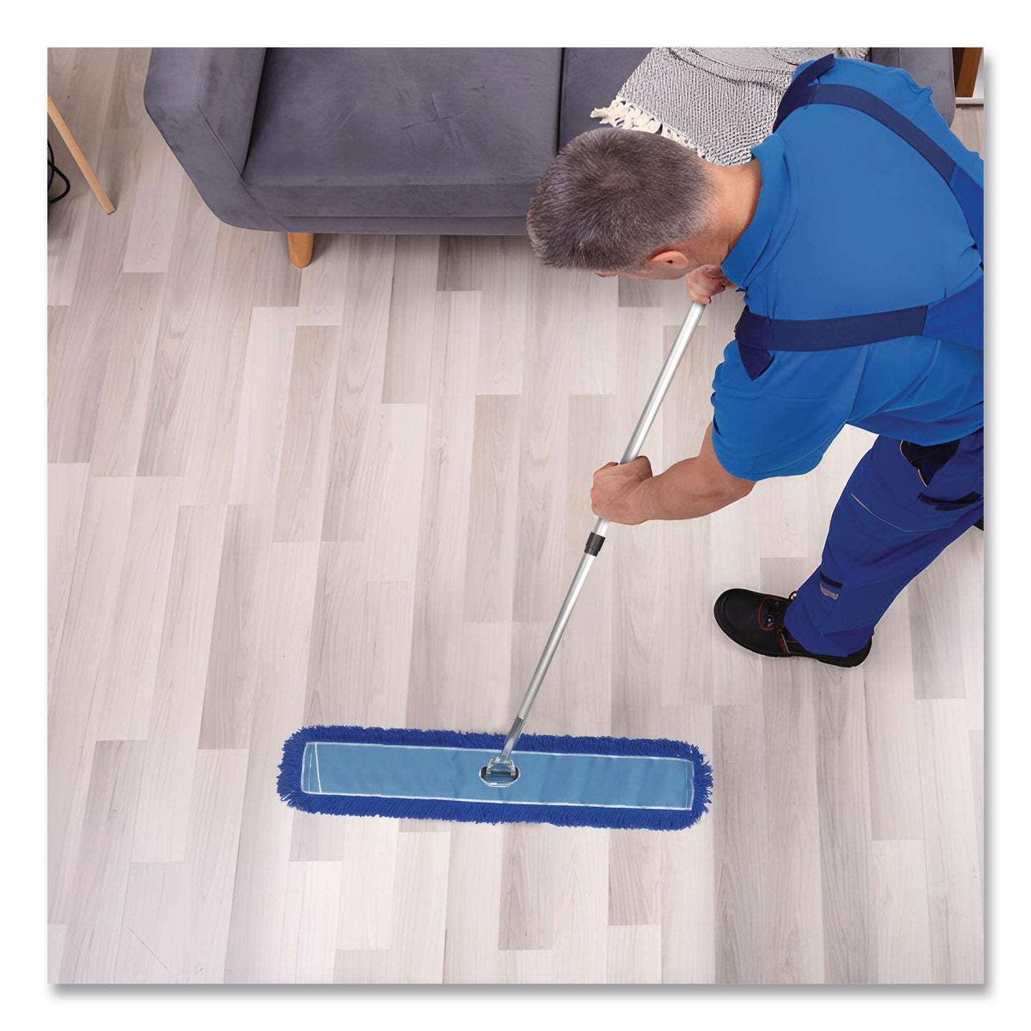 Gritt Commercial All-In-One Microfiber Dust Mop Set with Telescopic Handle, 48 x 5, Blue Microfiber Head, 40" to 72" Silver Aluminum Handle (GCEGRI17448T)