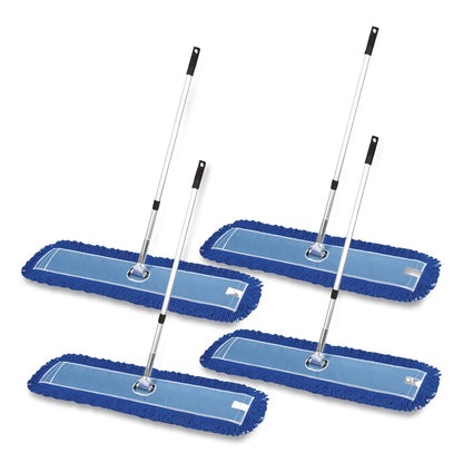 Gritt Commercial All-In-One Microfiber Dust Mop Set with Telescopic Handle, 48 x 5, Blue Microfiber Head, 72" Silver Aluminum Handle, 4/Kit (GCEGRI17448T4PK)
