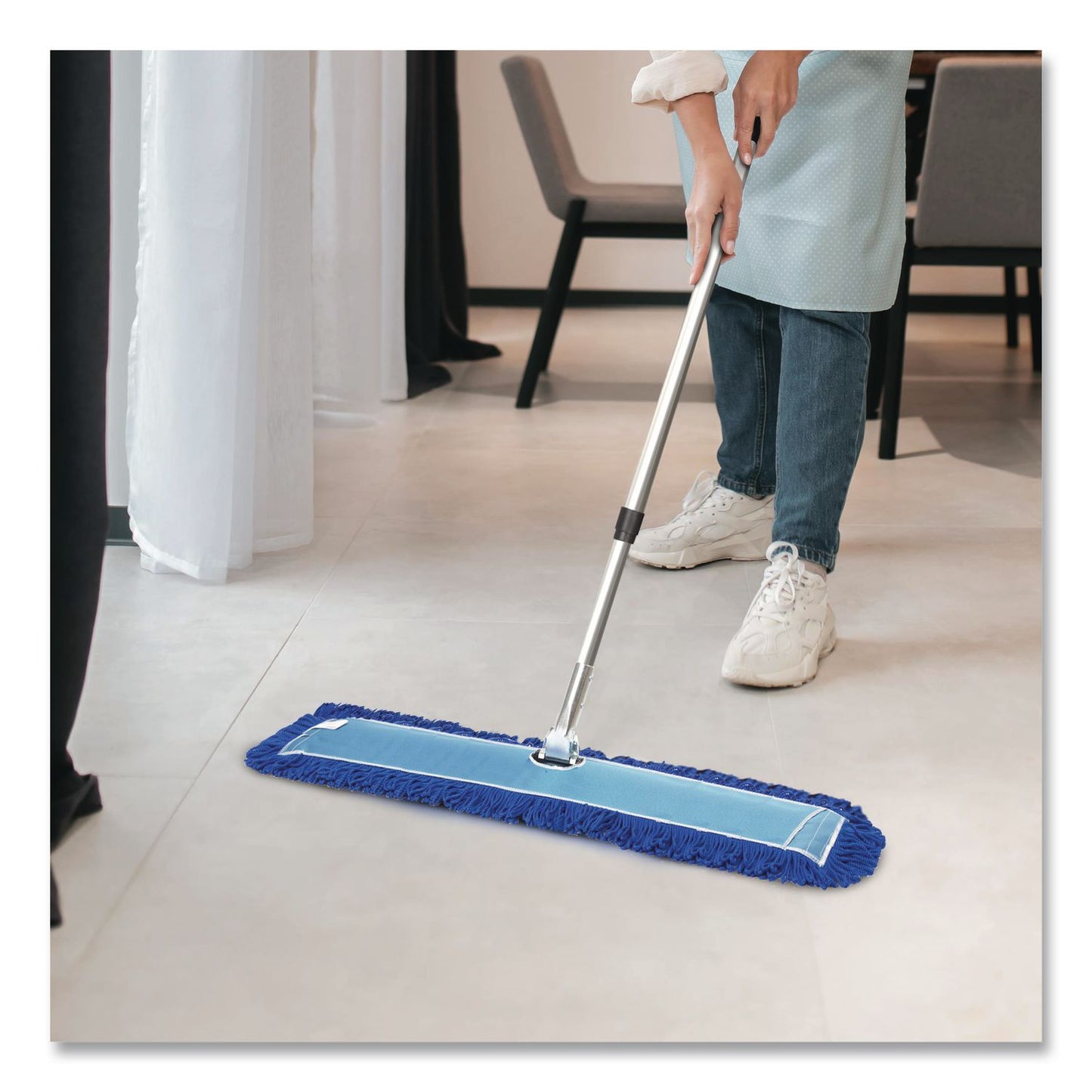 Gritt Commercial All-In-One Microfiber Dust Mop Set with Telescopic Handle, 48 x 5, Blue Microfiber Head, 72" Silver Aluminum Handle, 4/Kit (GCEGRI17448T4PK)