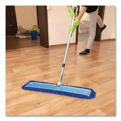 Gritt Commercial All-In-One Microfiber Dust Mop Set with Telescopic Handle, 48 x 5, Blue Microfiber Head, 72" Silver Aluminum Handle, 4/Kit (GCEGRI17448T4PK)