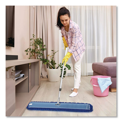 Gritt Commercial All-In-One Microfiber Dust Mop Set with Telescopic Handle, 60 x 5, Blue Microfiber Head, 40" to 72" Silver Aluminum Handle (GCEGRI17460T)