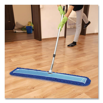 Gritt Commercial All-In-One Microfiber Dust Mop Set with Telescopic Handle, 60 x 5, Blue Microfiber Head, 40" to 72" Silver Aluminum Handle (GCEGRI17460T)