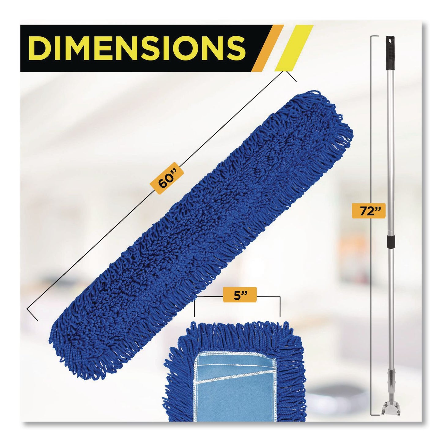 Gritt Commercial All-In-One Microfiber Dust Mop Set with Telescopic Handle, 60 x 5, Blue Microfiber Head, 72" Silver Aluminum Handle, 4/Kit (GCEGRI17460T4PK)