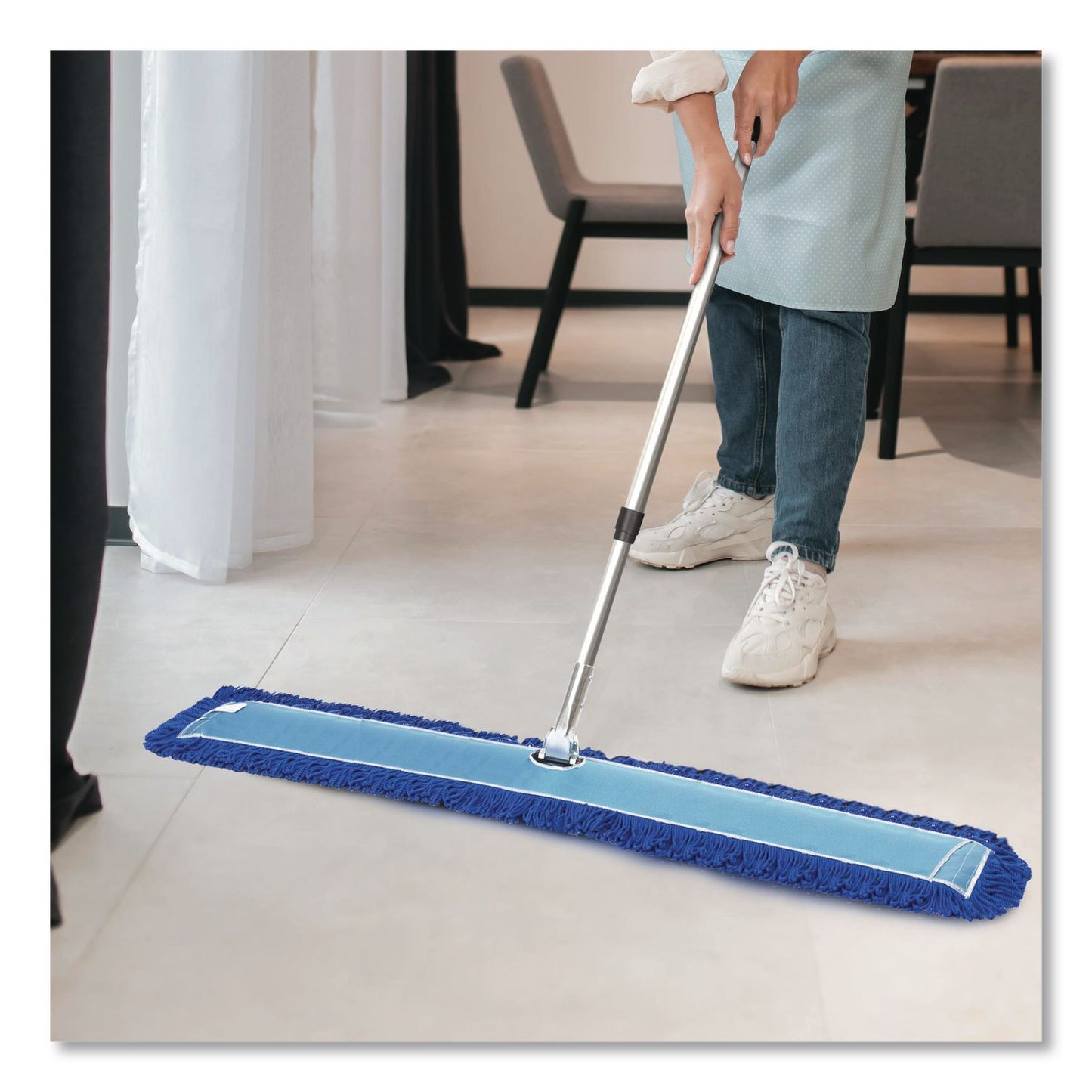 Gritt Commercial All-In-One Microfiber Dust Mop Set with Telescopic Handle, 60 x 5, Blue Microfiber Head, 72" Silver Aluminum Handle, 4/Kit (GCEGRI17460T4PK)