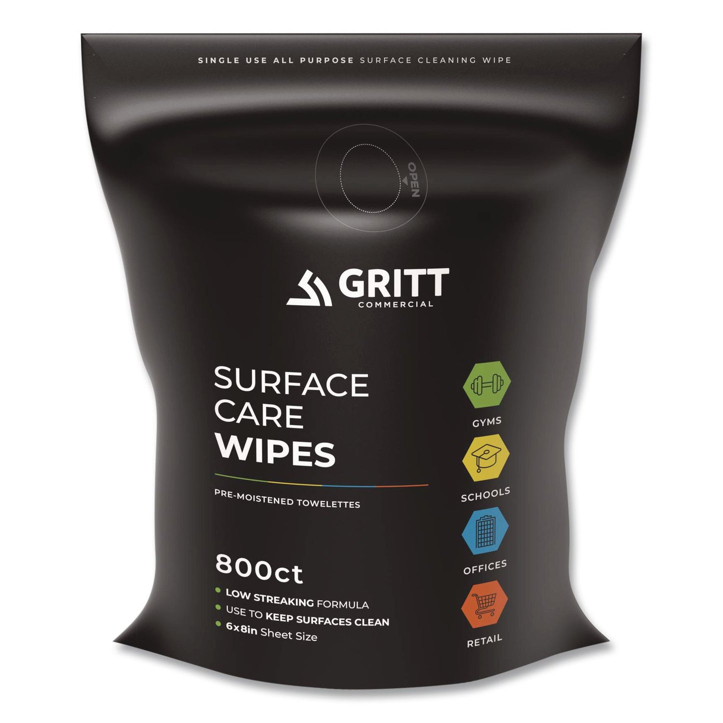 Gritt Commercial Surface Care Wipes, 1-Ply, 6 x 8, Fresh, White, 800/Pack, 4 Packs/Carton (GCEGRI5RW4)