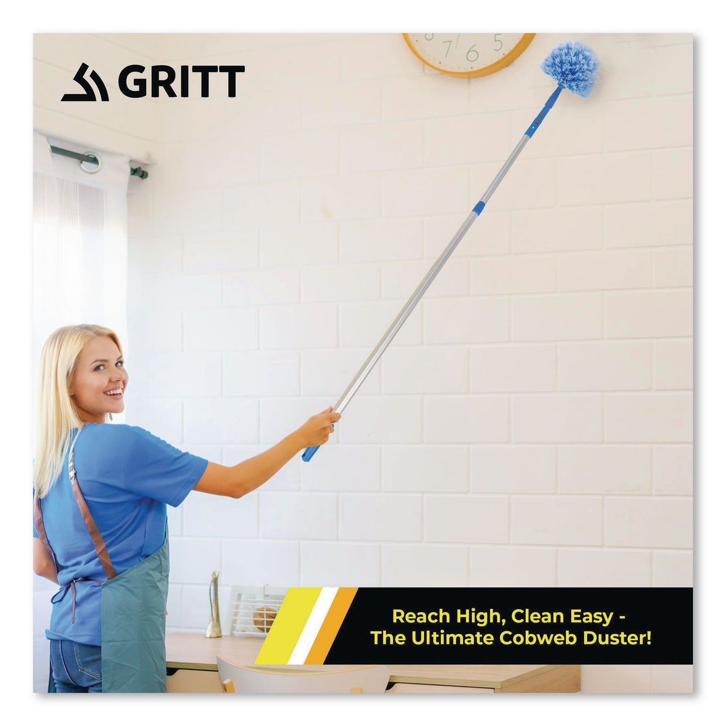 Gritt Commercial Cobweb/Corner Duster Brush with Telescopic Pole, 3 ft to 6 ft Handle, 3/Kit (GCEGRI1026F3PK)