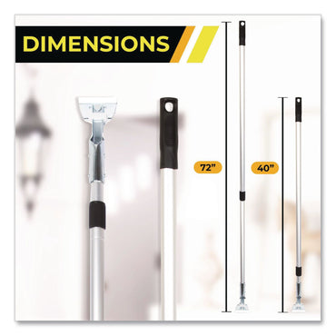 Gritt Commercial 72" Aluminum Telescopic Dust Mop Handle, 1" dia x 42" to 72", Silver (GCEGRI181)