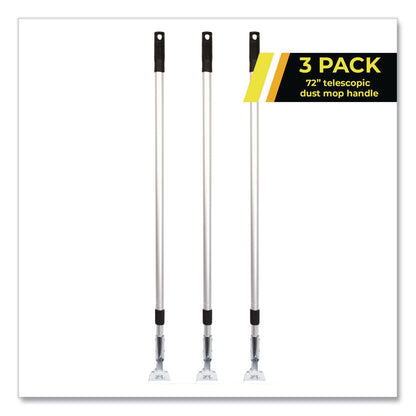 Gritt Commercial 72" Aluminum Telescopic Dust Mop Handle, 1" dia x 42" to 72", Silver, 3/Pack (GCEGRI1813PK)