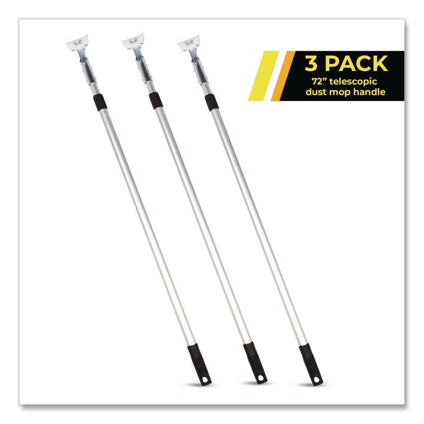 Gritt Commercial 72" Aluminum Telescopic Dust Mop Handle, 1" dia x 42" to 72", Silver, 3/Pack (GCEGRI1813PK)