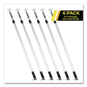 Gritt Commercial 72" Aluminum Telescopic Dust Mop Handle, 1" dia x 42" to 72", Silver, 6/Pack (GCEGRI1816PK)