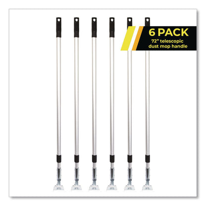 Gritt Commercial 72" Aluminum Telescopic Dust Mop Handle, 1" dia x 42" to 72", Silver, 6/Pack (GCEGRI1816PK)