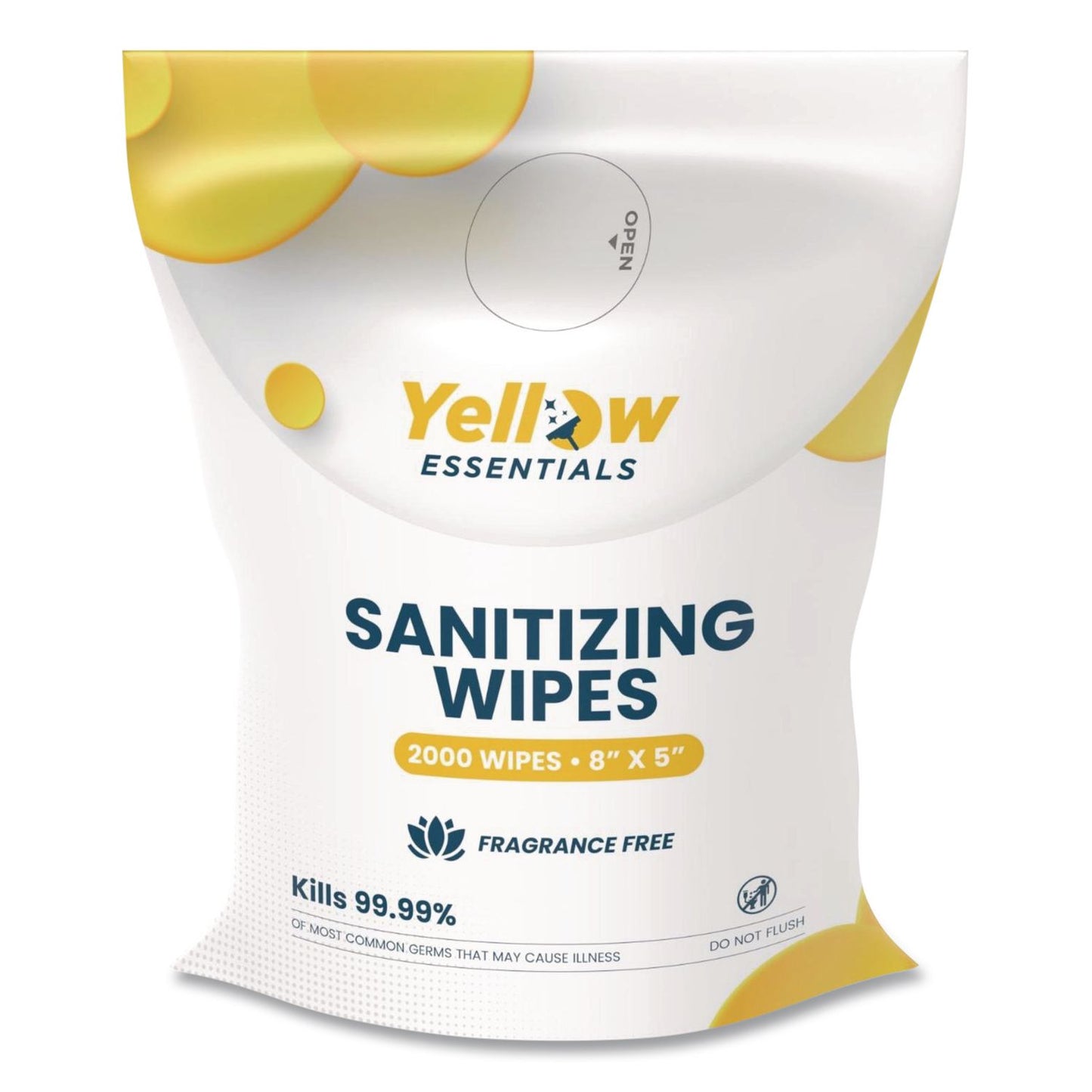 Gritt Commercial Yellow Essentials Sanitizing Wipes, 5 x 8, Unscented, White, 2,000 Wipes (GCEYE0012000)