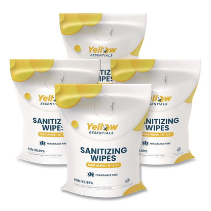 Gritt Commercial Yellow Essentials Sanitizing Wipes, 5 x 8, Unscented, White, 2,000/Refill Bag, 4 Refill Bags/Carton (GCEYE00120004PK)