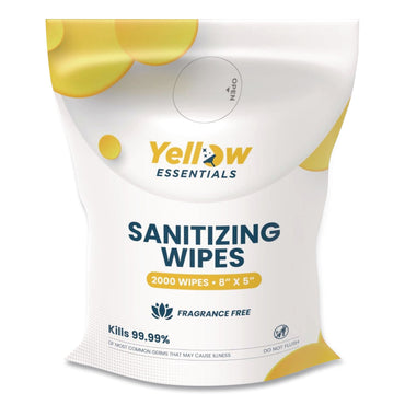 Gritt Commercial Yellow Essentials Sanitizing Wipes, 5 x 8, Unscented, White, 2,000/Refill Bag, 4 Refill Bags/Carton (GCEYE00120004PK)