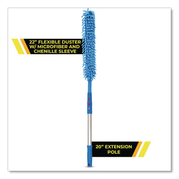 Gritt Commercial Flexible Wand Duster with Microfiber and Chenille Sleeve and 20" Pole (GCEGRI17520I)