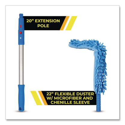 Gritt Commercial Flexible Wand Duster with Microfiber and Chenille Sleeve and 20" Pole (GCEGRI17520I)