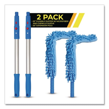 Gritt Commercial Flexible Wand Duster with Microfiber and Chenille Sleeve and 20" Pole, 2/Kit (GCEGRI17520I2PK)