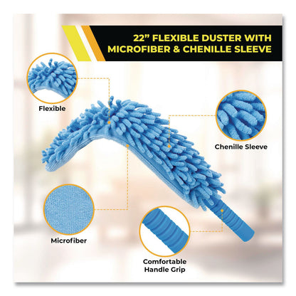 Gritt Commercial Flexible Wand Duster with Microfiber and Chenille Sleeve and 20" Pole, 2/Kit (GCEGRI17520I2PK)
