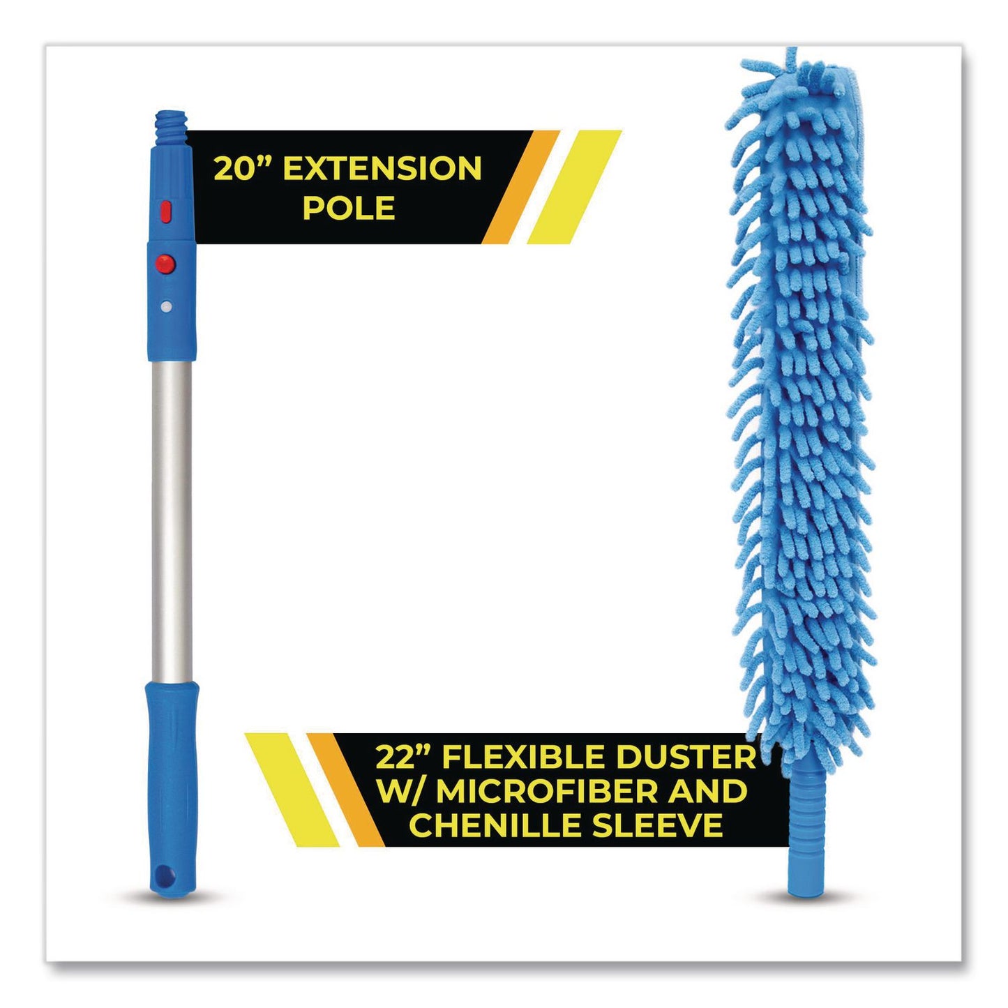 Gritt Commercial Flexible Wand Duster with Microfiber and Chenille Sleeve and 20" Pole, 3/Kit (GCEGRI17520I3PK)