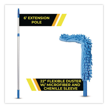 Gritt Commercial Flexible Wand Duster with Microfiber and Chenille Sleeve and 6 ft Telescopic Pole (GCEGRI1756F)