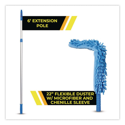 Gritt Commercial Flexible Wand Duster with Microfiber and Chenille Sleeve and 6 ft Telescopic Pole (GCEGRI1756F)