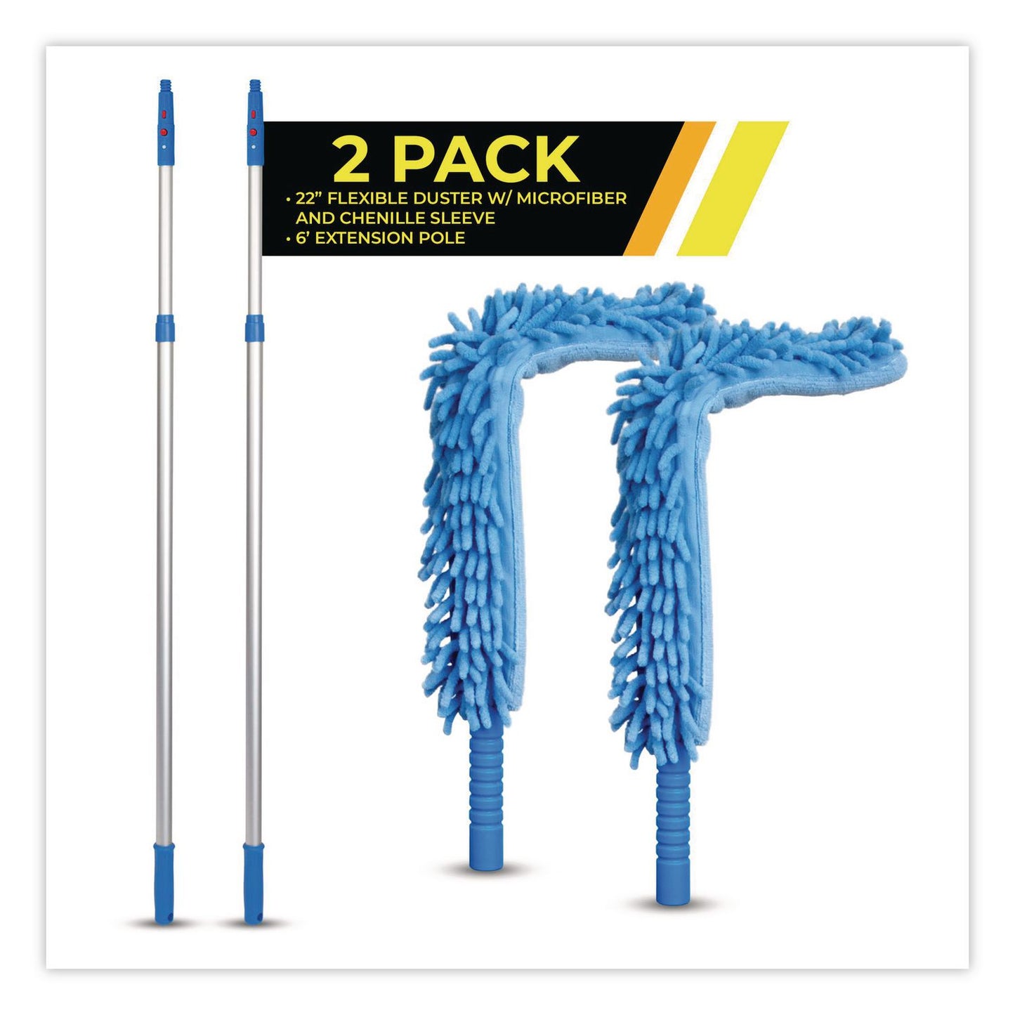 Gritt Commercial Flexible Wand Duster with Microfiber and Chenille Sleeve and 6 ft Telescopic Pole, 2/Kit (GCEGRI1756F2PK)