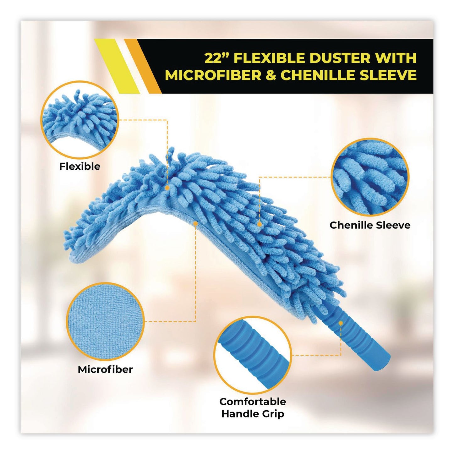 Gritt Commercial Flexible Wand Duster with Microfiber and Chenille Sleeve and 6 ft Telescopic Pole, 2/Kit (GCEGRI1756F2PK)