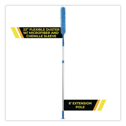 Gritt Commercial Flexible Wand Duster with Microfiber and Chenille Sleeve and 6 ft Telescopic Pole, 3/Kit (GCEGRI1756F3PK)