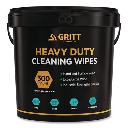 Gritt Commercial Heavy-Duty Cleaning Wipes, 10 x 12, Citrus, White, 300/Bucket (GCEGRI6300)