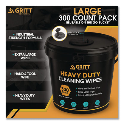 Gritt Commercial Heavy-Duty Cleaning Wipes, 10 x 12, Citrus, White, 300/Bucket (GCEGRI6300)