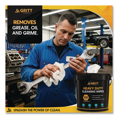 Gritt Commercial Heavy-Duty Cleaning Wipes, 10 x 12, Citrus, White, 300/Bucket (GCEGRI6300)