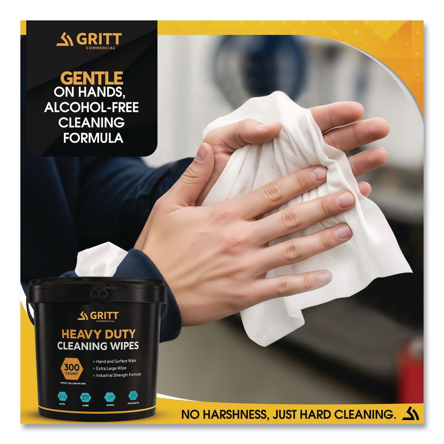 Gritt Commercial Heavy-Duty Cleaning Wipes, 10 x 12, Citrus, White, 300/Bucket (GCEGRI6300)