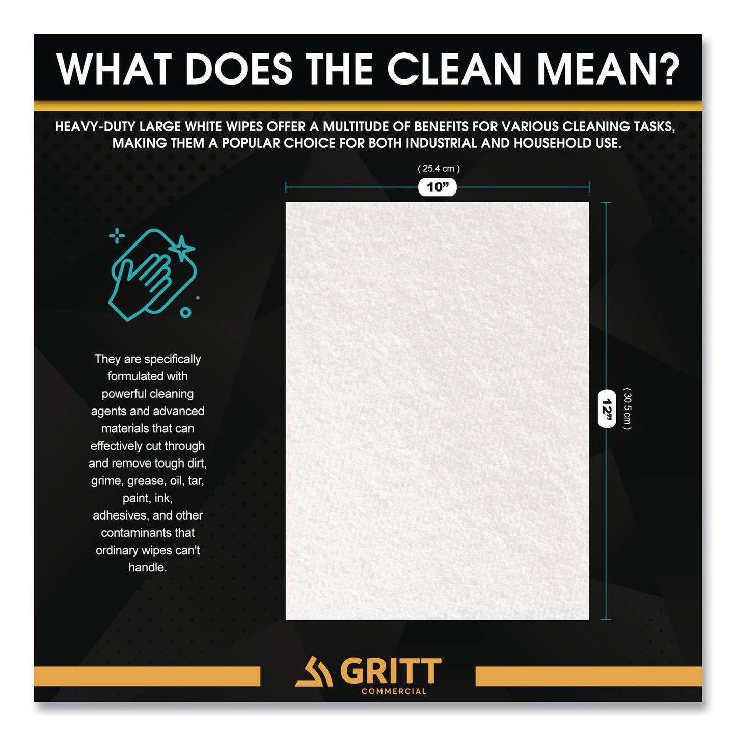 Gritt Commercial Heavy-Duty Cleaning Wipes, 10 x 12, Citrus, White, 300/Bucket (GCEGRI6300)
