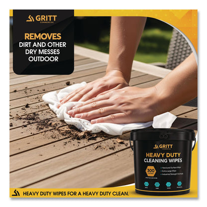 Gritt Commercial Heavy-Duty Cleaning Wipes, 10 x 12, Citrus, White, 300/Bucket (GCEGRI6300)
