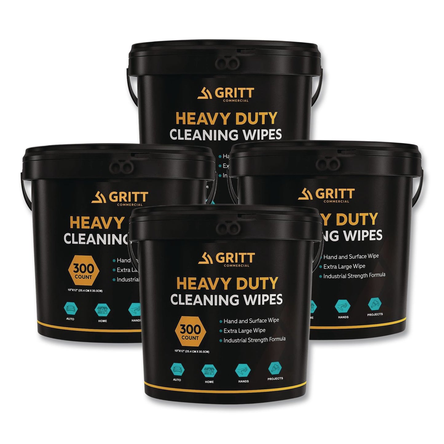 Gritt Commercial Heavy-Duty Cleaning Wipes, 10 x 12, Citrus, White, 300 Wipes/Bucket, 4 Buckets/Carton (GCEGRI63004)