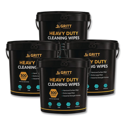 Gritt Commercial Heavy-Duty Cleaning Wipes, 10 x 12, Citrus, White, 300 Wipes/Bucket, 4 Buckets/Carton (GCEGRI63004)