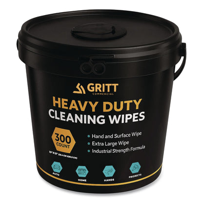 Gritt Commercial Heavy-Duty Cleaning Wipes, 10 x 12, Citrus, White, 300 Wipes/Bucket, 4 Buckets/Carton (GCEGRI63004)