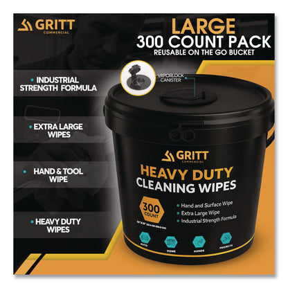Gritt Commercial Heavy-Duty Cleaning Wipes, 10 x 12, Citrus, White, 300 Wipes/Bucket, 4 Buckets/Carton (GCEGRI63004)