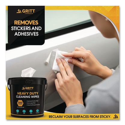 Gritt Commercial Heavy-Duty Cleaning Wipes, 10 x 12, Citrus, White, 300 Wipes/Bucket, 4 Buckets/Carton (GCEGRI63004)