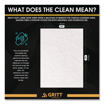 Gritt Commercial Heavy-Duty Cleaning Wipes, 10 x 12, Citrus, White, 300 Wipes/Bucket, 4 Buckets/Carton (GCEGRI63004)